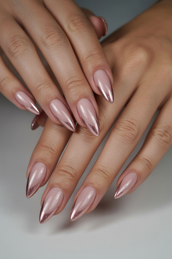 cat eye nails ideas 2026 Nude Gold French