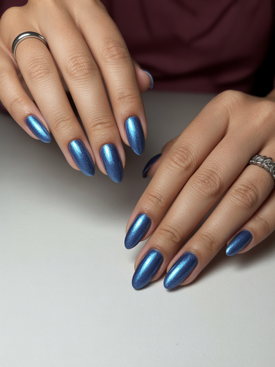 cat eye nails ideas 2026 Blue Satin Design