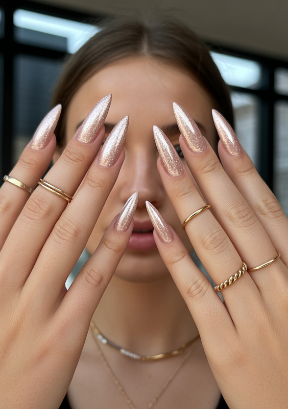 cat eye nails ideas 2026 Champagne Gold Silver