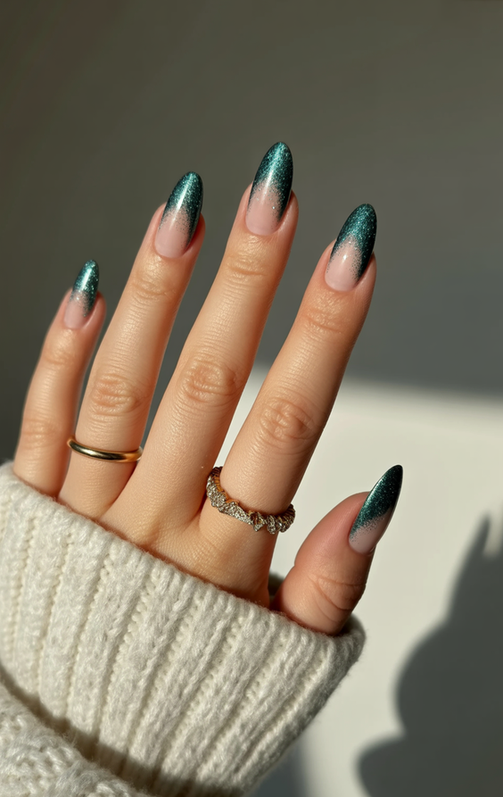 cat eye nails ideas 2026 Green Ombre French