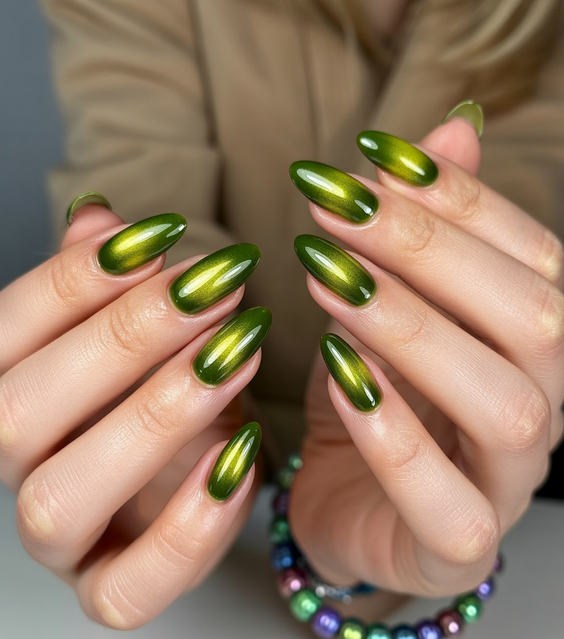 cat eye nails ideas 2026 Green Olive Design
