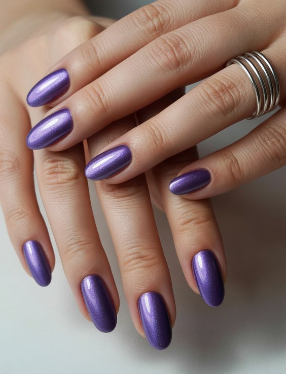 cat eye nails ideas 2026 Purple Satin Polish