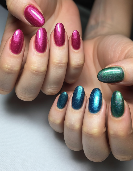 cat eye nails ideas 2026 Pink Blue Green Art