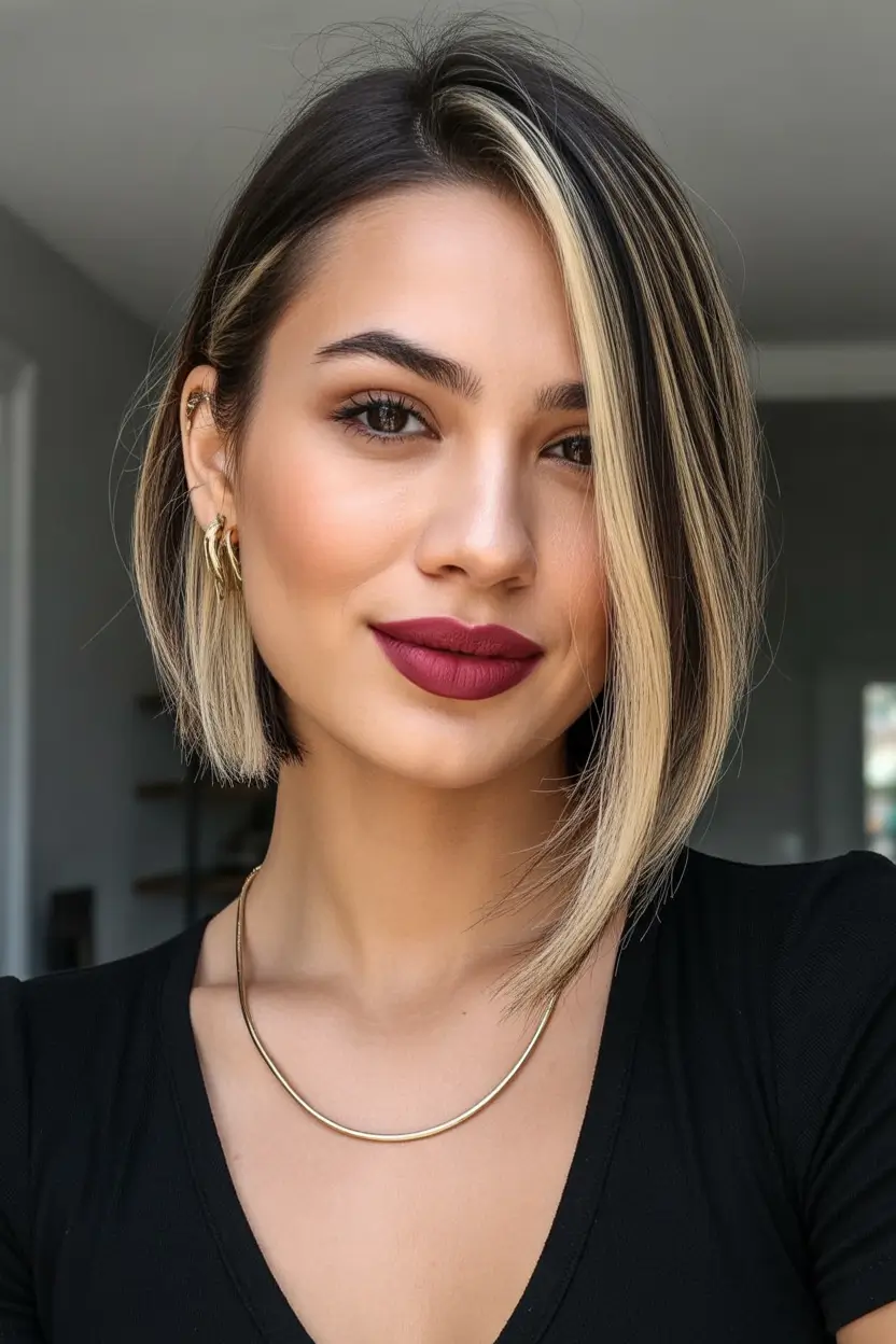 Chic bob hairstyles 2026 Angled Bob With Blonde Contrast
