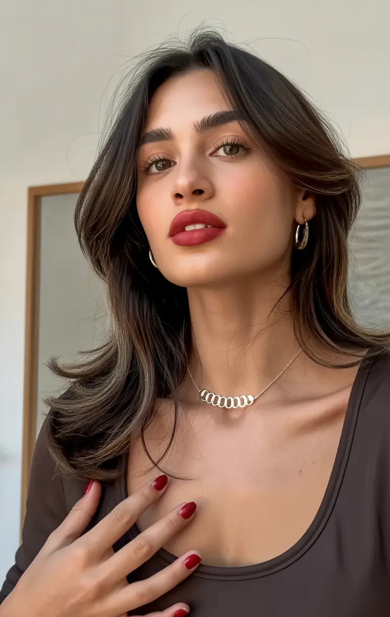 Chic medium length hairstyles 2026 Soft layered volume with a modern brunette finish