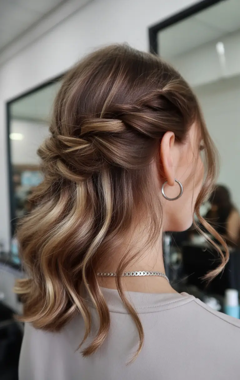Chic medium length hairstyles 2026 Romantic half up twist with loose curls
