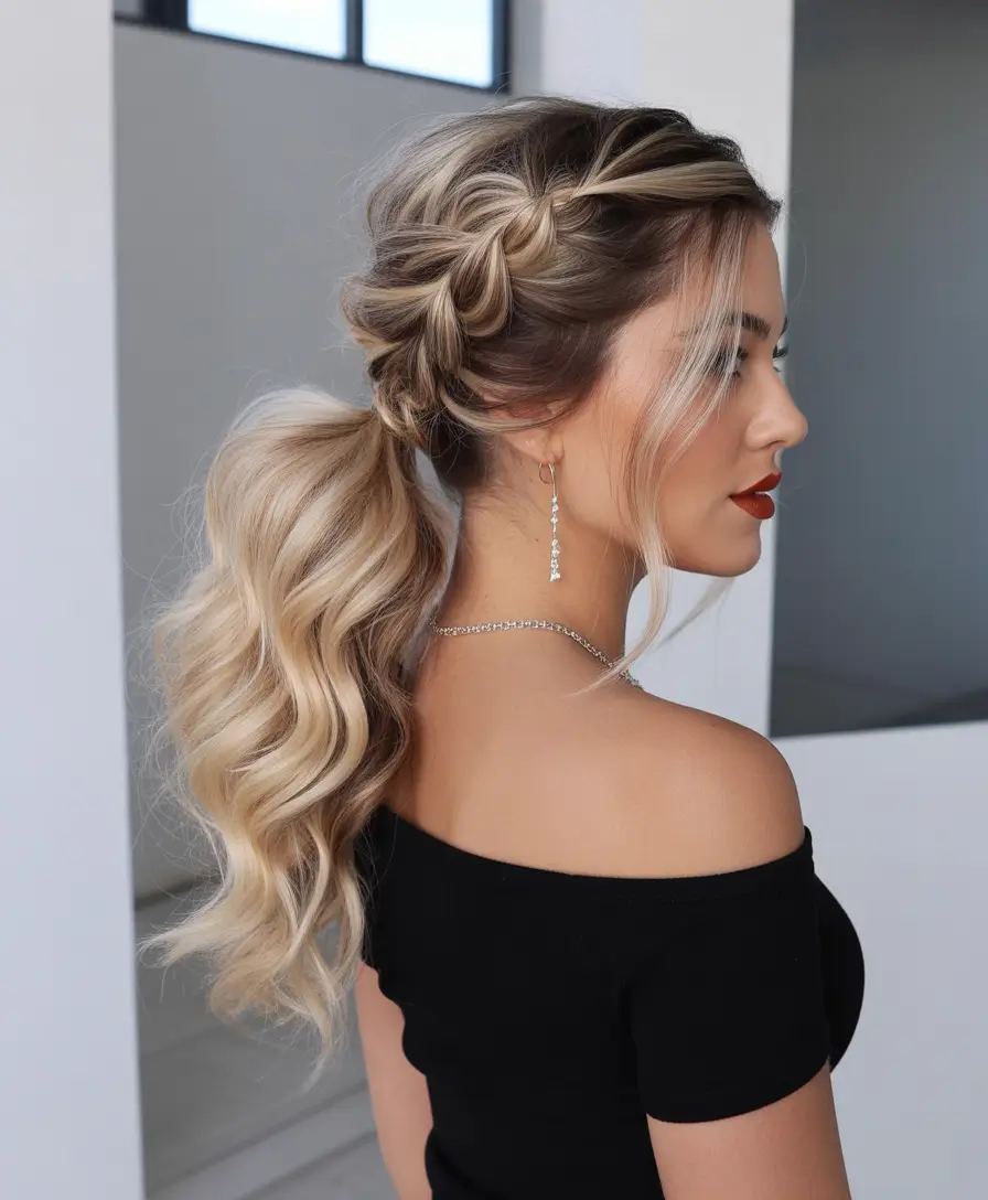 Chic ponytail hairstyles 2026 Romantic Braided Ponytail With Soft Waves