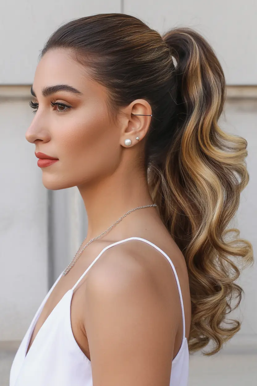Chic ponytail hairstyles 2026 Elegant Ponytail With Soft Highlighted Waves