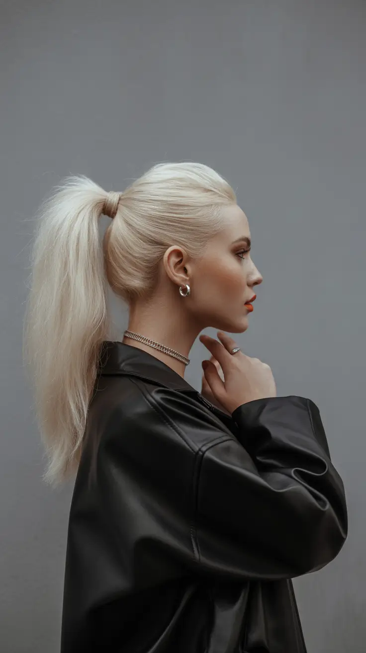Chic ponytail hairstyles 2026 Platinum Blonde Ponytail With Sharp Elegance