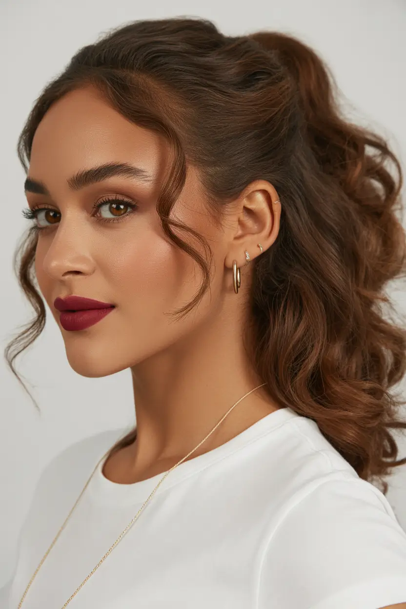 Chic ponytail hairstyles 2026 Messy Curly Ponytail With Face-Framing Strands