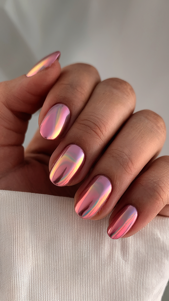 chrome nail designs 2026 - Soft Pearl Chrome With Minimal Crystal Accents