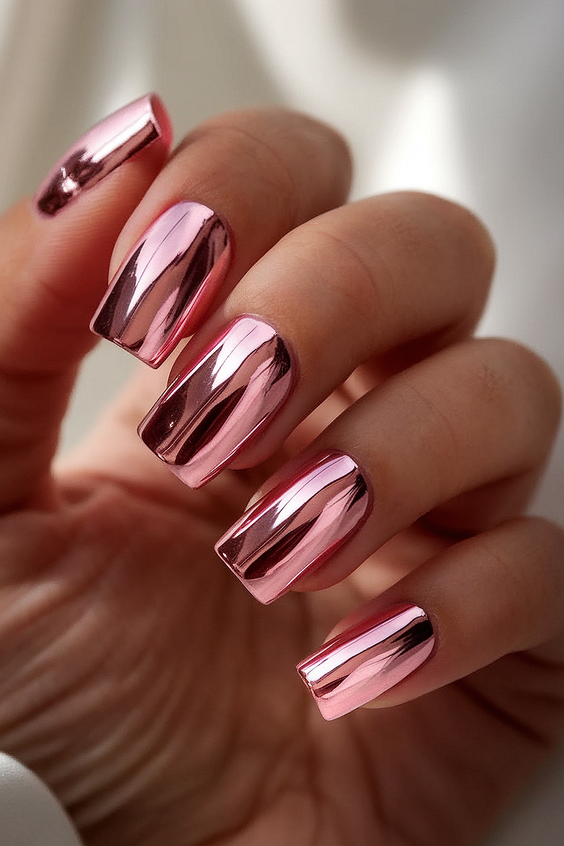 chrome nail designs 2026 - Pastel Chrome Color Block Nails