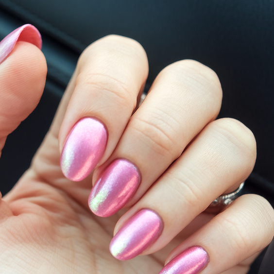 chrome nail designs 2026 - Clean Silver Chrome Almond Nails With Subtle Texture