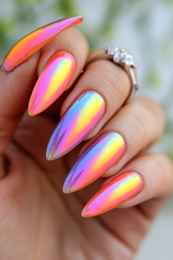 chrome nail designs 2026 - Bold Blue Chrome With Sculpted Square Tips