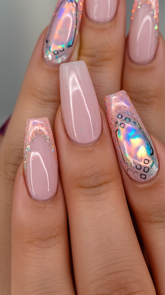 chrome nail designs 2026 - Rainbow Chrome Stiletto Nails