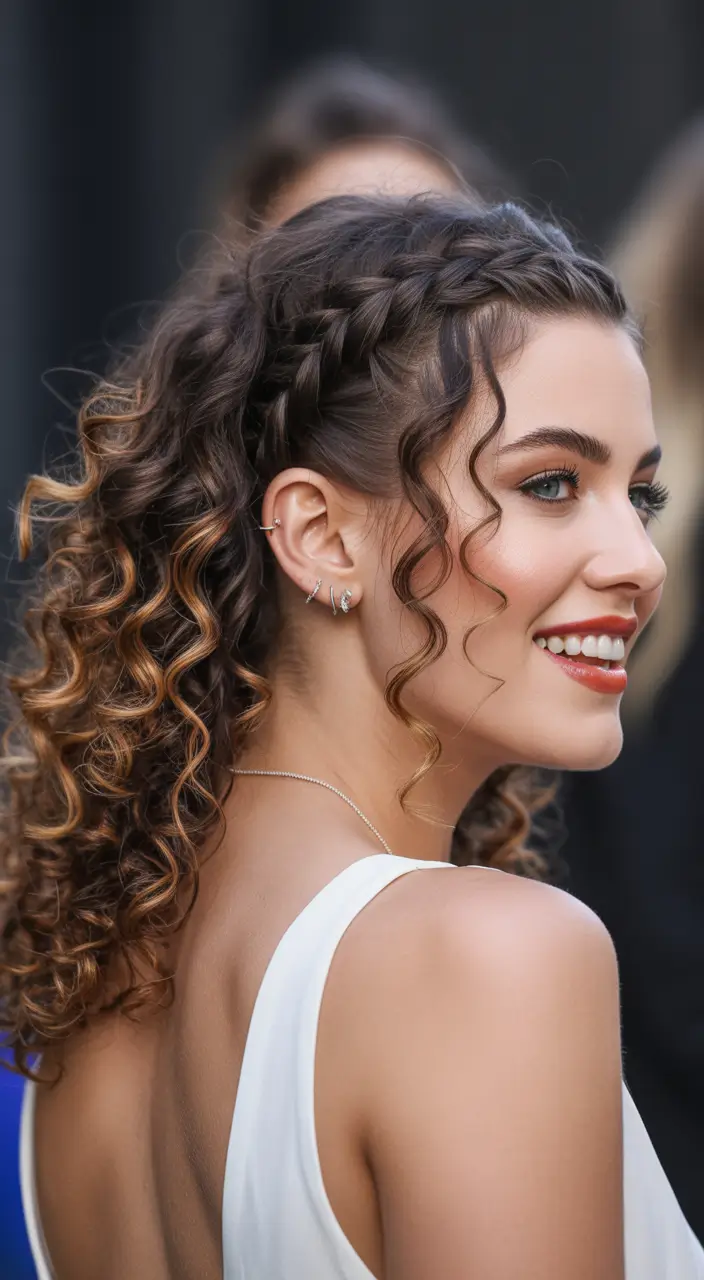 Curly Hairstyles Inspiration 2026 Braided Crown With Defined Lower Spiral Curls