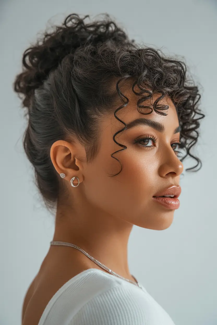 Curly Hairstyles Inspiration 2026 Soft Sculpted Updo With Waterfall Spiral Detail