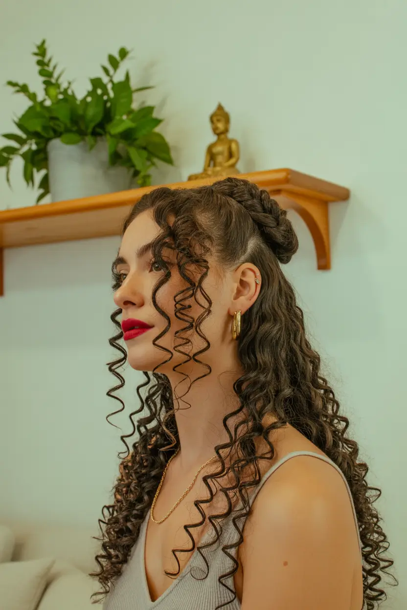 Curly Hairstyles Inspiration 2026 Structured Half Up Twist With Defined Spiral Face Pieces