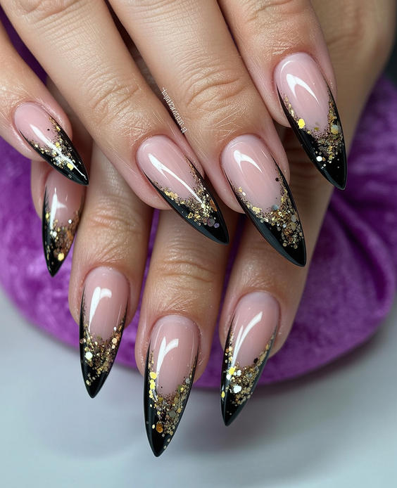 cute birthday nails 2026 black french gold