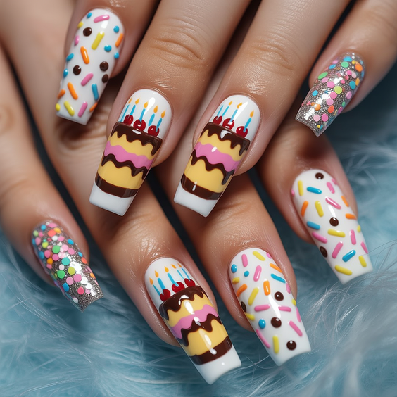 cute birthday nails 2026 cake sprinkles