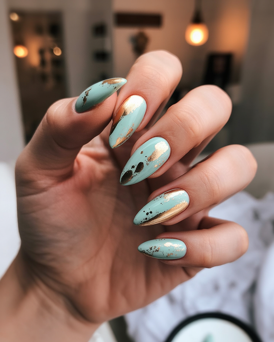 cute birthday nails 2026 mint gold