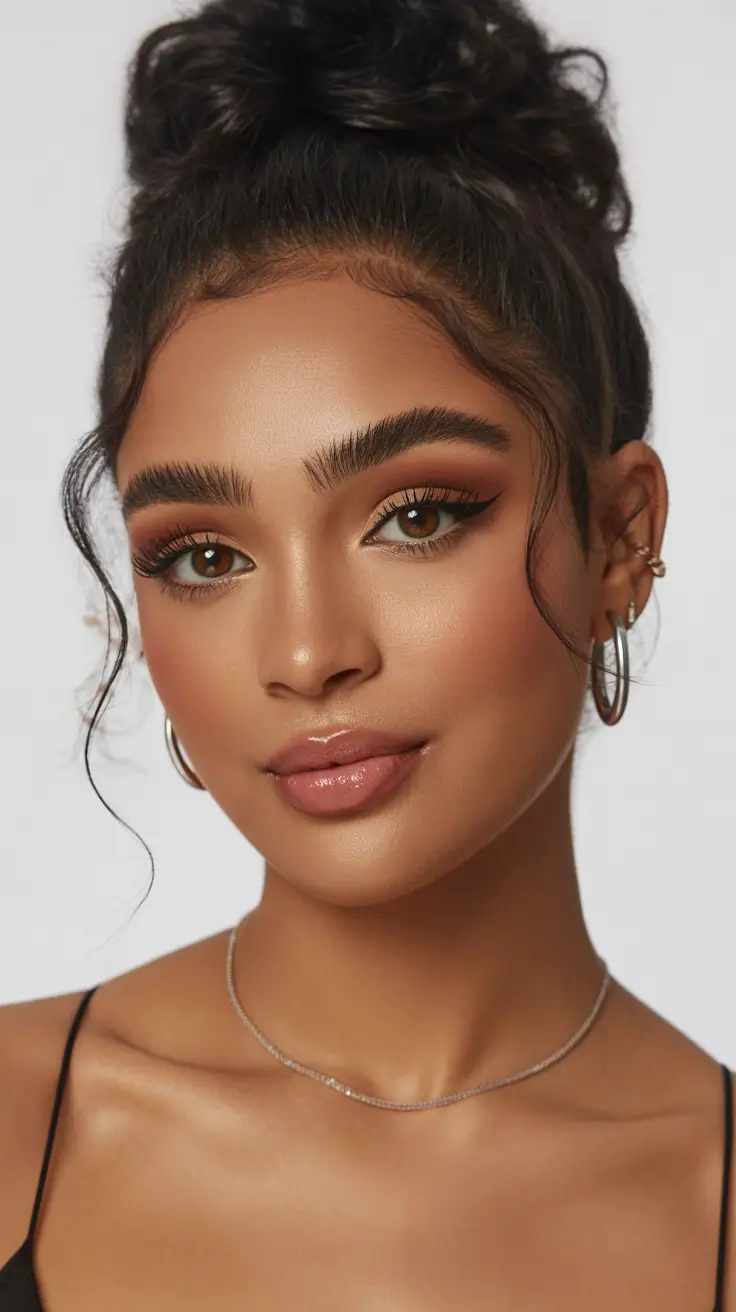 Cute hairstyle inspiration 2026 Low Curly Bun With Clean Contoured Edges