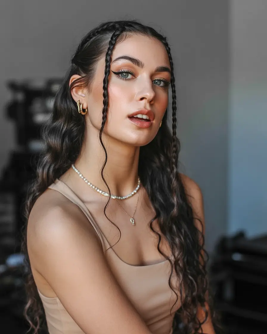 Cute hairstyle inspiration 2026 Face Framing Braids With Soft Glossy Waves