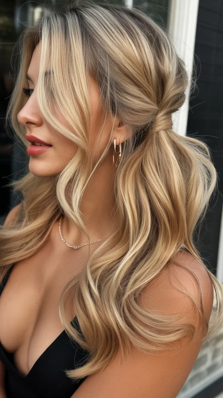 Cute hairstyle inspiration 2026 Voluminous Half Tie With Sunlit Blonde Waves