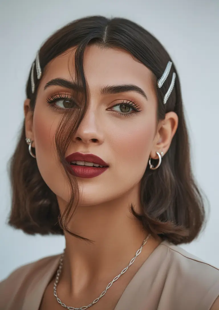 Cute hairstyle inspiration 2026 Classic Bob With Delicate Barrettes