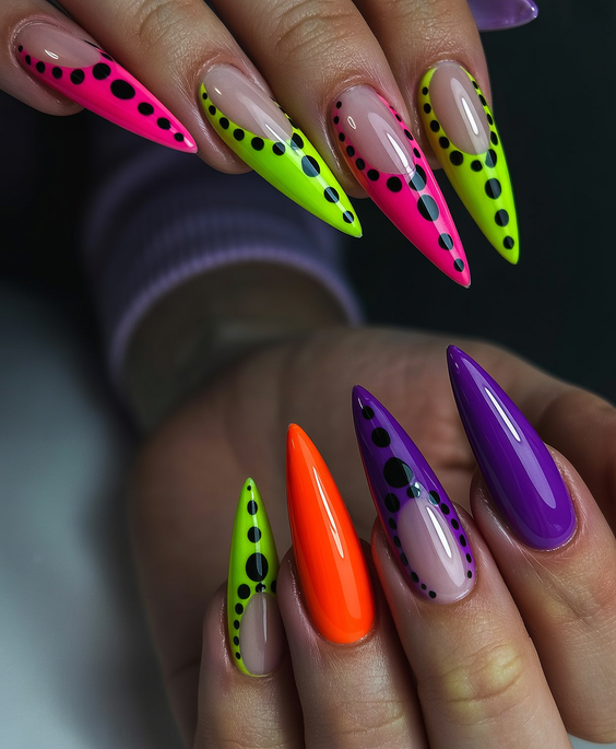 cute nails designs 2026 neon dot graphic