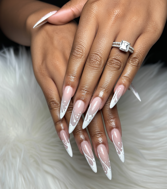 cute nails designs 2026 white almond line art