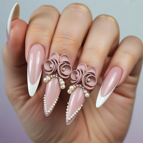 cute nail designs 2026 romantic floral french