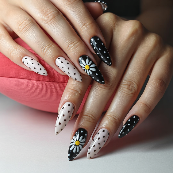 cute nail designs 2026 polka dot daisy
