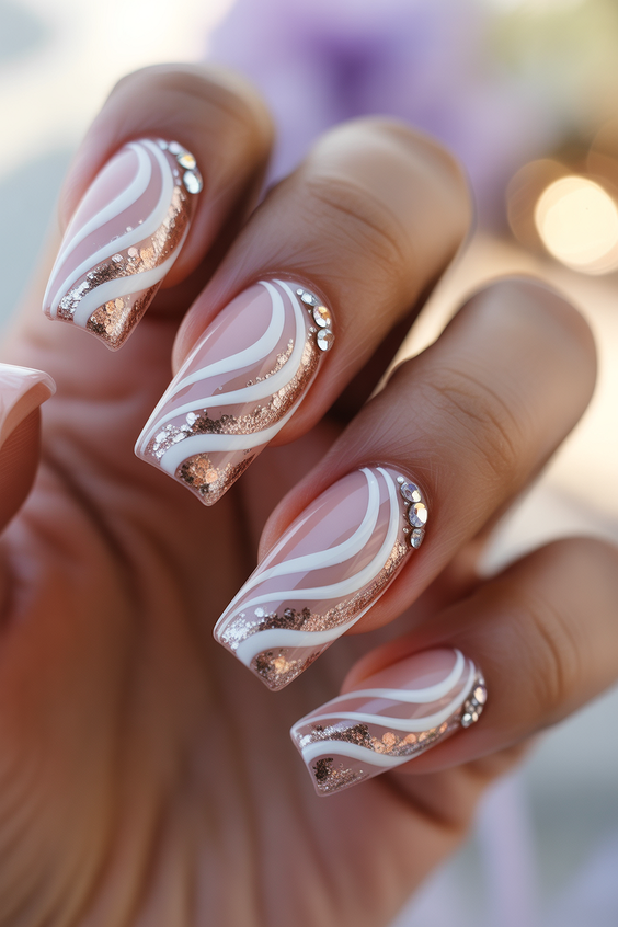 cute nail designs 2026 pink wave glitter