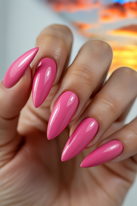 cute pink nails 2026 Classic Glossy Pink Almond Nails
