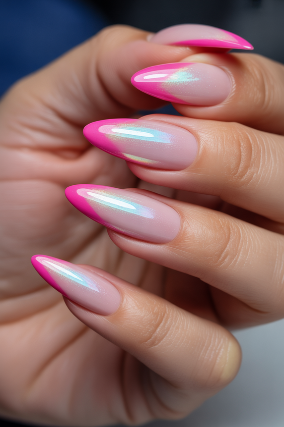 cute pink nails 2026 Soft Pink French Fade With Iridescent Glow