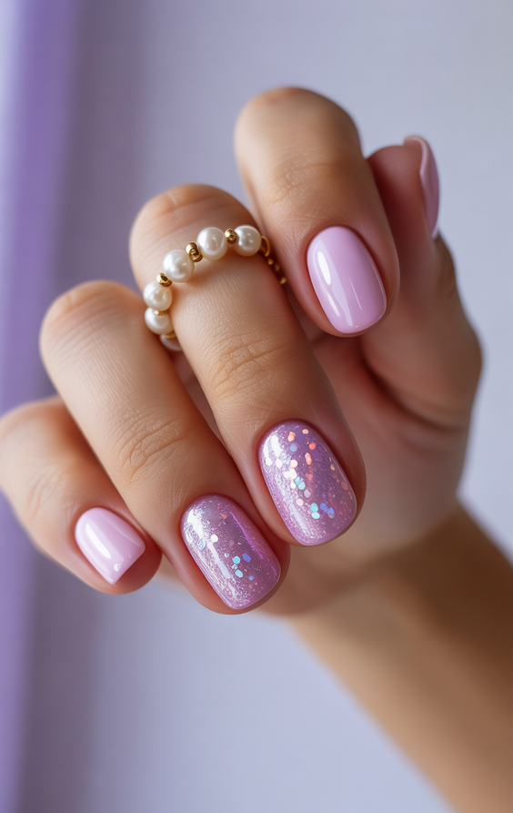 cute pink nails 2026 Short Pink Nails With a Soft Glitter Finish