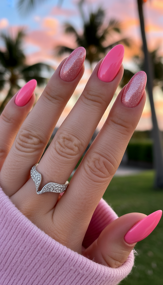 cute pink nails 2026 Playful Pink Mix With Glossy and Shimmer Finishes