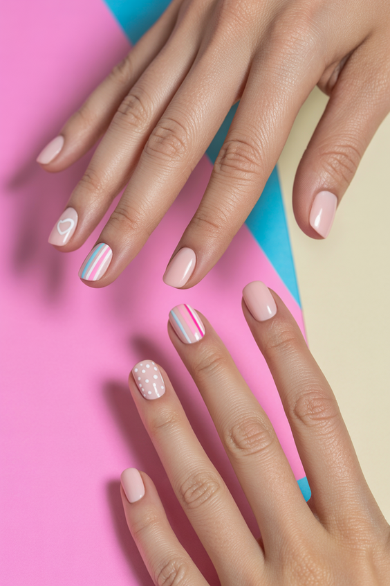 cute short nails 2026 nude pastel stripes