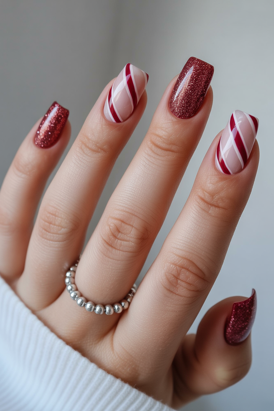 cute short nails 2026 burgundy swirl design