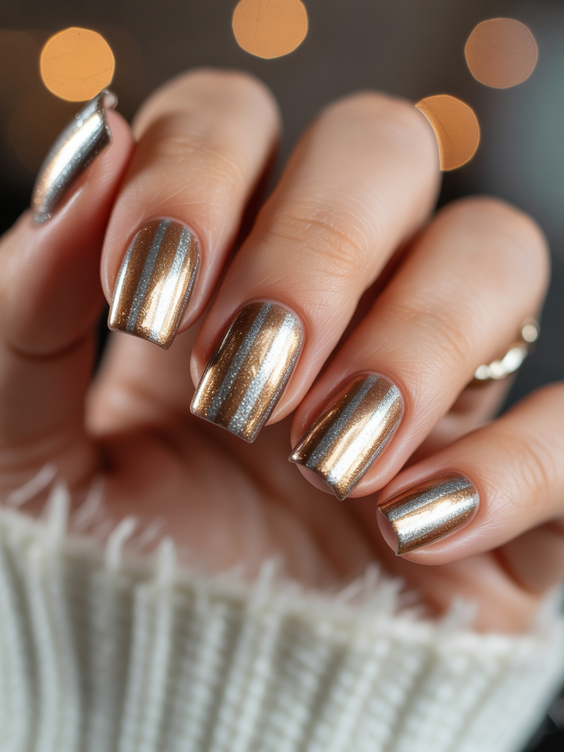 cute short nails 2026 gold chrome manicure