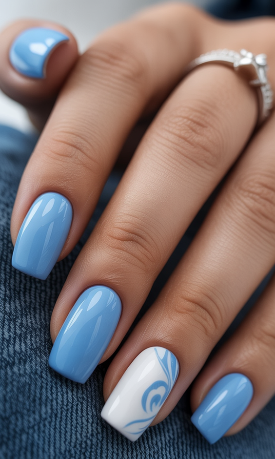 cute short nails 2026 blue abstract design