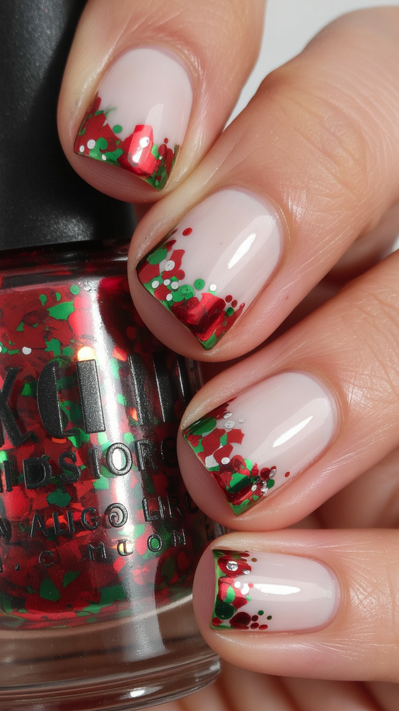 cute short nails 2026 christmas confetti design