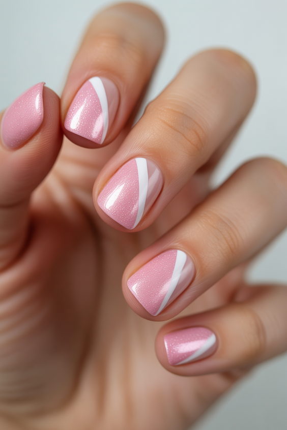cute short nails 2026 pink diagonal design