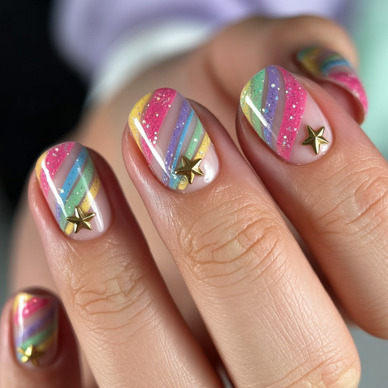 cute short nails 2026 pastel rainbow design