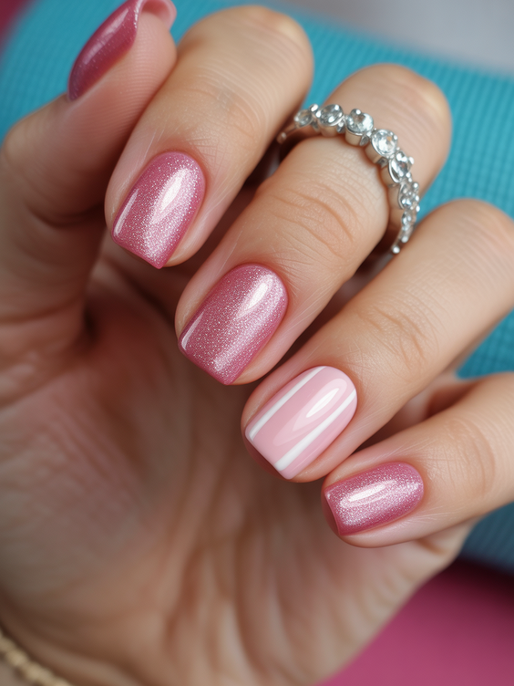 cute short nails 2026 rosy metallic manicure