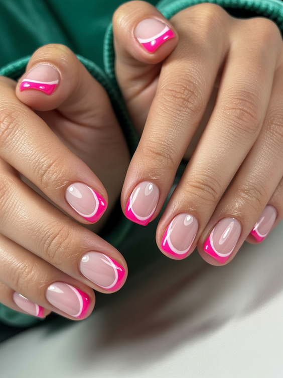 cute short nails 2026 hot pink french