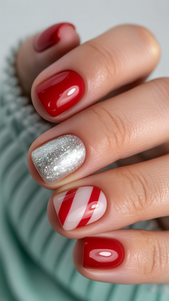 cute short nails 2026 red silver design