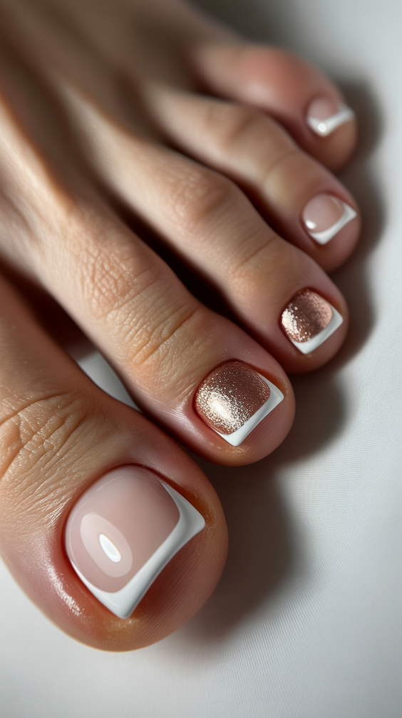 cute toe nail colors 2026 Soft Nude French With Rose Gold Glow