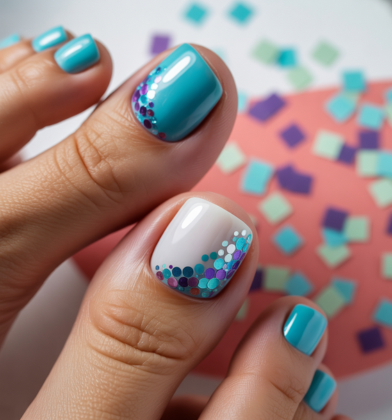 cute toe nail colors 2026 Playful Blue And Confetti Details